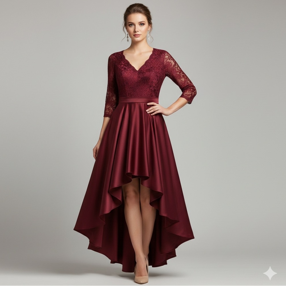 Maroon Size 10 Chic  High Low Lace Dress